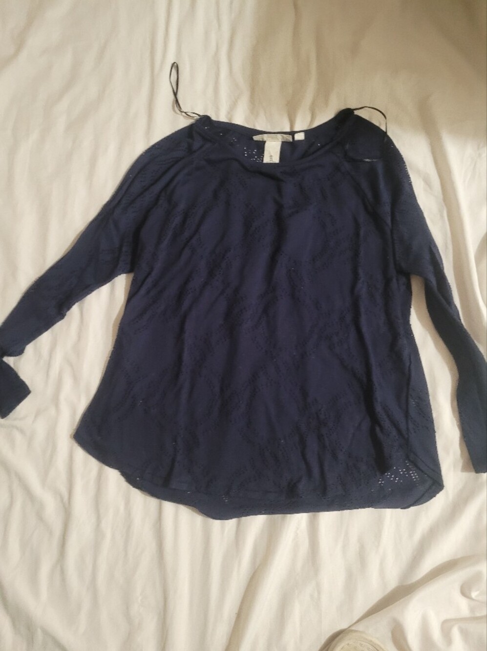 H&M Navy Long Sleeve Lace-Pattern Top